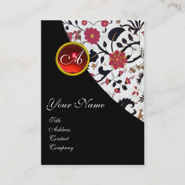Carte De Visite ROUGE RUBIS DAMASK MONOGRAMME 2 ,fuchsia (Devant)