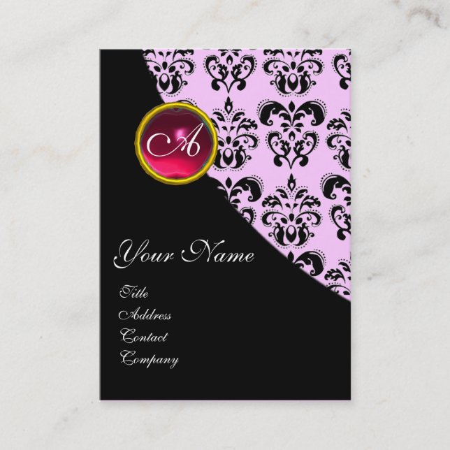 Carte De Visite ROUGE RUBIS DAMASSÉ MONOGRAMME rose fuchsia (Devant)