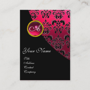 Carte De Visite ROUGE RUBY DAMASK MONOGRAM, fuchsia