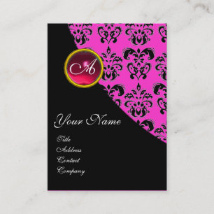 Carte De Visite ROUGE RUBY DAMASK MONOGRAM fuchsia rose violet