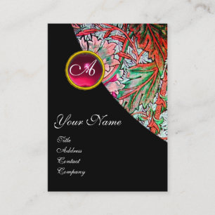 Carte De Visite ROUGE RUBY DAMASK MONOGRAMME 3 fuchsia vert rose b