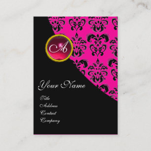 Carte De Visite ROUGE RUBY DAMASK MONOGRAS fuchsia rose