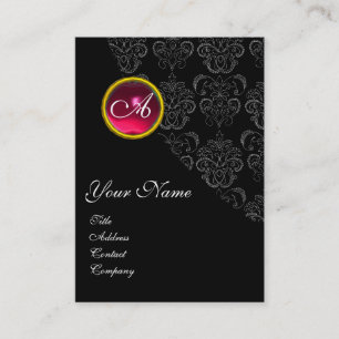 Carte De Visite ROUGE RUBY DAMASK MONOGRAS fuchsia rose