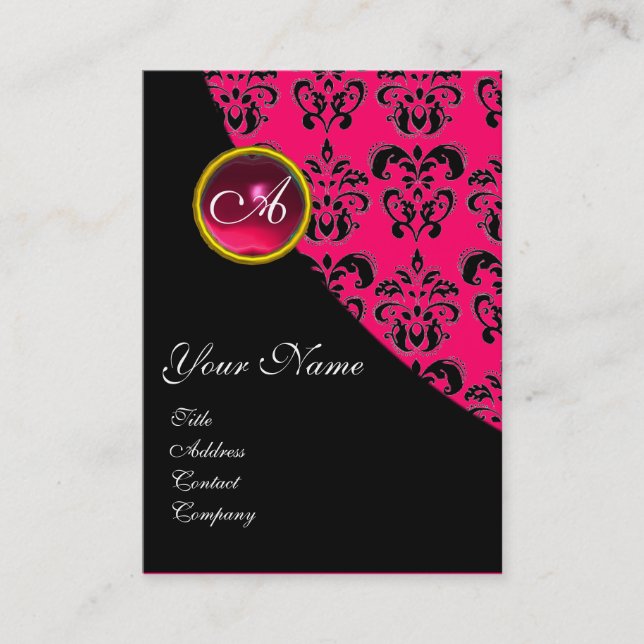 Carte De Visite ROUGE RUBY DAMASK MONOGRAS fuchsia rose (Devant)