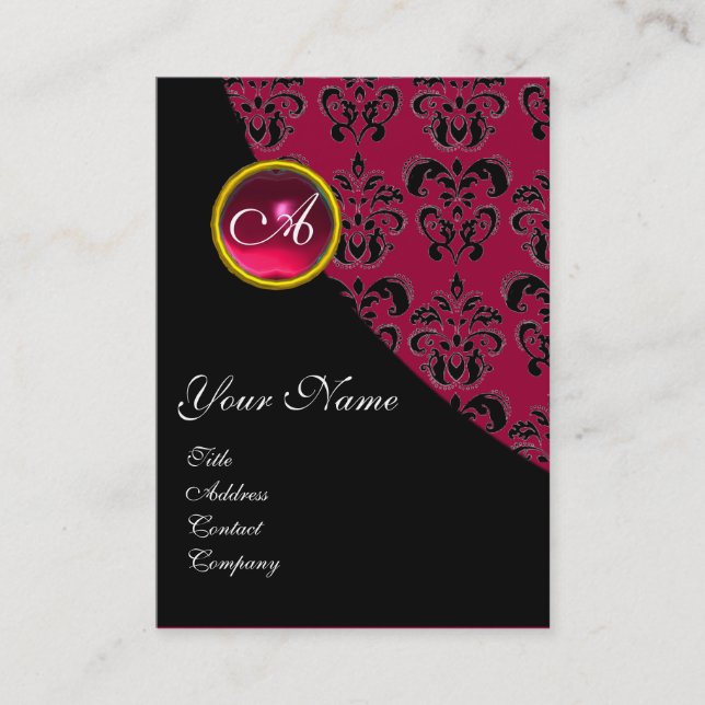 Carte De Visite ROUGE RUBY DAMASK MONOGRAS fuchsia rose (Devant)