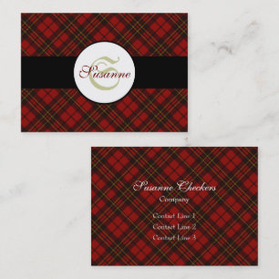 Carte De Visite Rouge tartan Noël plaid hiver motif Monogramme