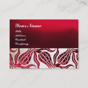 Carte De Visite ROUGE VELVET DAMASK TULIPS MONOGRAMME Bourgogne Bl