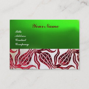 Carte De Visite ROUGE VELVET DAMASK TULIPS MONOGRAMME Bourgogne Ve
