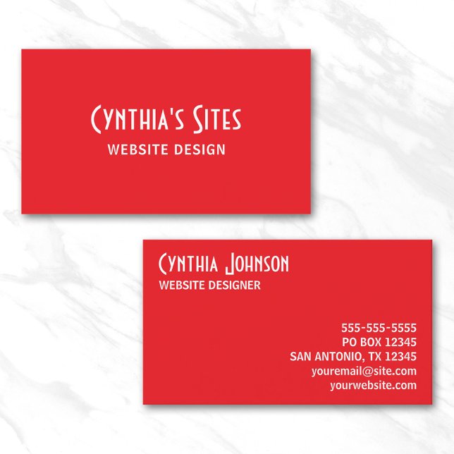 Carte De Visite Rouge vif et blanc Retro gras (Bright Red and White Retro Bold Business Card)