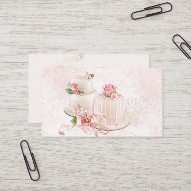 Carte De Visite Rougissent les gâteaux de mariage avec des roses, (Devant/Arrière en situation)