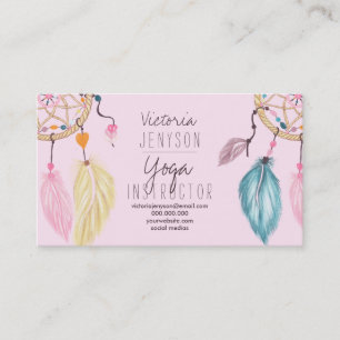 Carte De Visite Rougissent l'instructeur rose de yoga de plumes de