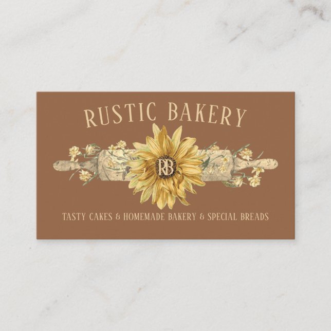 Carte De Visite Rouleau à pâtisserie en bois brun rustique Boulang (Devant)