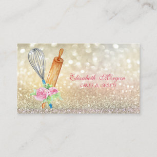 Carte De Visite Rouleau à pâtisserie et fouet Bokeh élégant Boulan