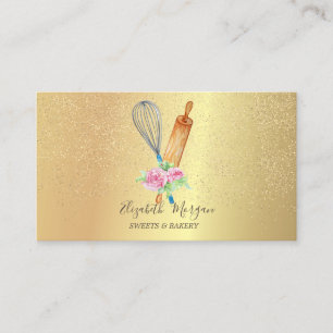 Carte De Visite Rouleau à pâtisserie Fouet Rose Gold Confettis Bou