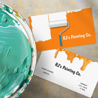 Carte De Visite Rouleau à peinture orange professionnel peintre bl