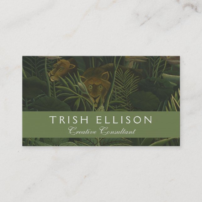 Carte De Visite Rousseau Tropical Jungle Lion Peinture (Devant)