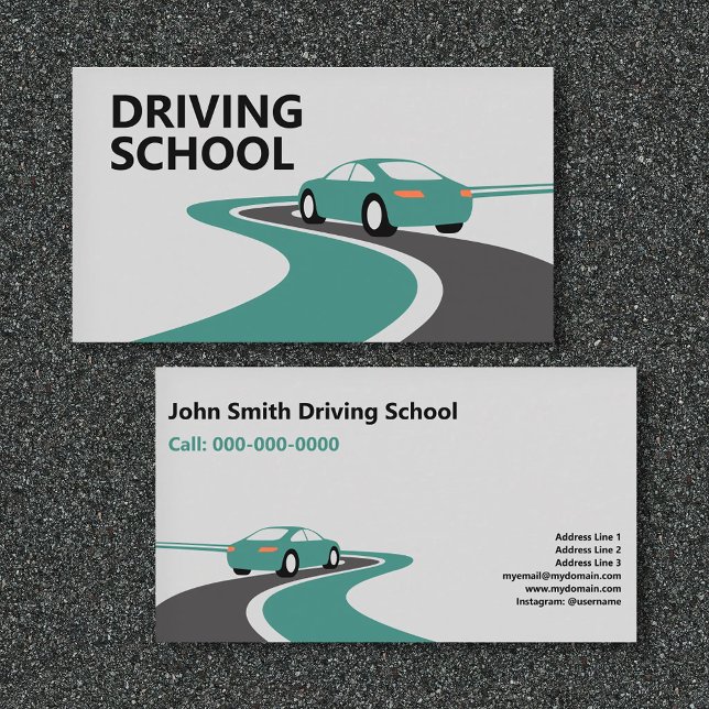 Carte De Visite Route Sinueuse - École de Conduite (Curving Road - Driving School Business Card)