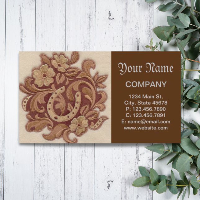 Carte De Visite roux rustique cowgirl western pays floral (rustic horseshoe cowgirl western country floral business card)