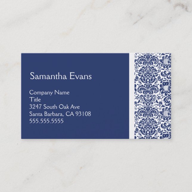 Carte de visite Royal Blue and White Damask (Devant)