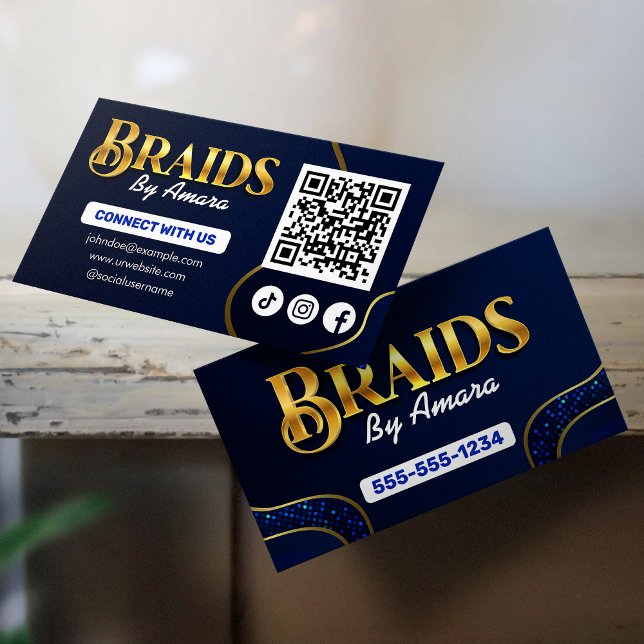 Carte De Visite Royal Blue Hair Braiding Connectez-vous avec nous  (Créateur téléchargé)