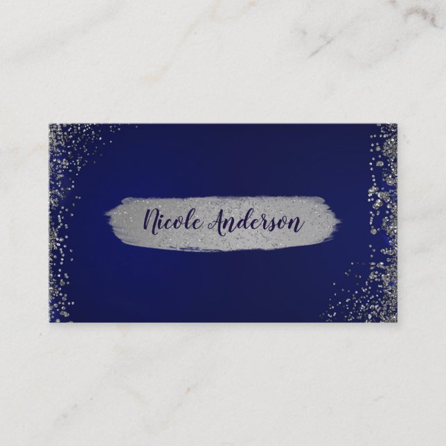 Carte De Visite Royal Dark Blue & Silver Parties scintillant Glam  (Devant)