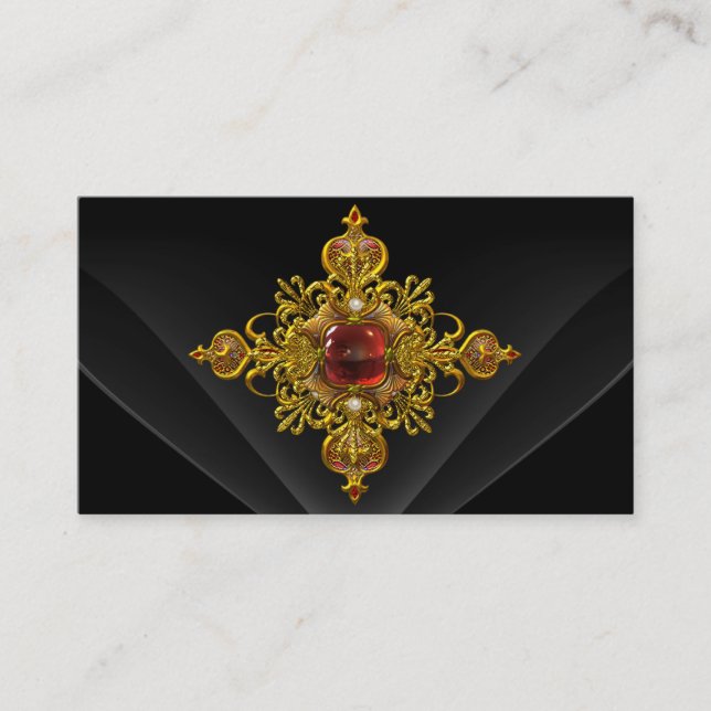 Carte De Visite Royal Elegant or Rich Rouge Black Ornate Jewel 2 (Devant)