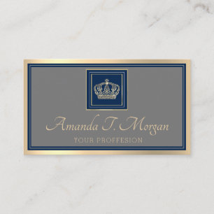 Carte De Visite Royal Event Mariage Golden Crown Frame Grey Navy
