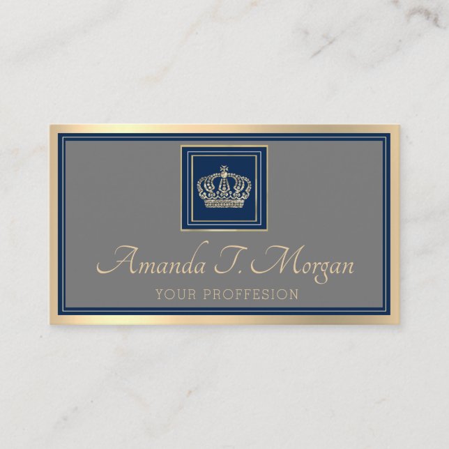 Carte De Visite Royal Event Mariage Golden Crown Frame Grey Navy (Devant)