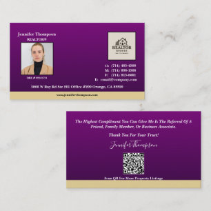 Carte de visite royal violet avec accentuation or