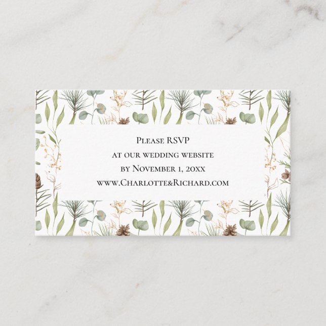 Carte De Visite RSVP pour un site web de mariage Rustique en Forêt (Devant)