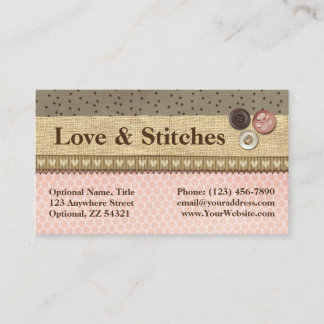 Carte De Visite Ruban et boutons rustiques pointillés sur la coutu