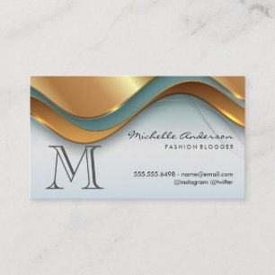 Carte De Visite Rubans Goldn Bleu Vert Arrière - plan Abstrait