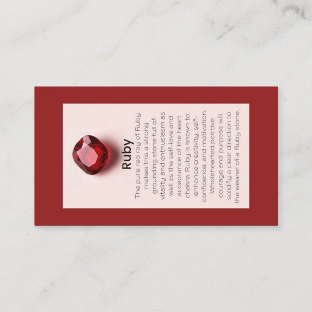 Carte De Visite Ruby Crystal Signification Bijoux Display Gemstone (Devant)