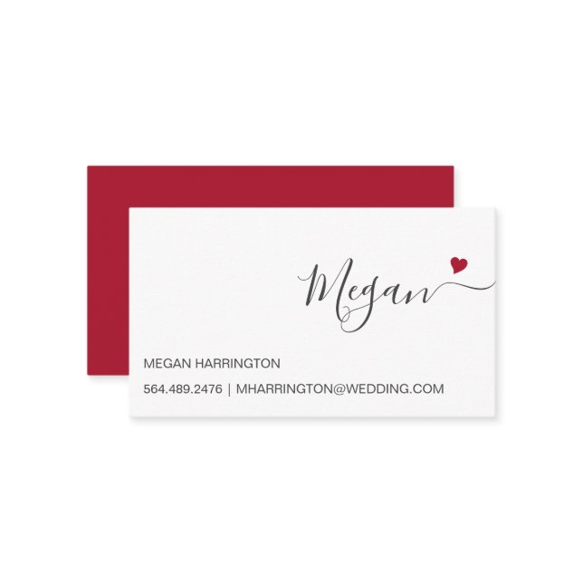 Carte De Visite Ruby Heart Simple Élégante Typographie Personnalis (Devant/Arrière en situation)