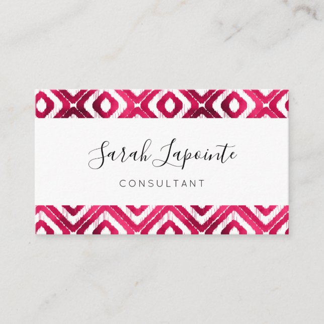 Carte De Visite Ruby Red Chic & Elegant Motif Ikat (Devant)