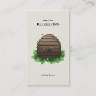 Carte De Visite Ruche et abeilles sur feuilles vertes marron