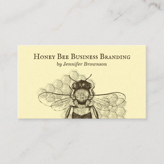 Carte De Visite Ruche Rétro Abeille Hexagonale Simple Jaune (Devant)