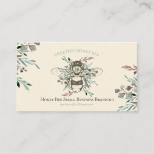 Carte De Visite Rucher de abeilles Floral Rustique Ivoire