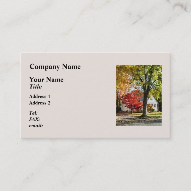 Carte De Visite Rue Automne Avec Arbre Rouge (Devant)