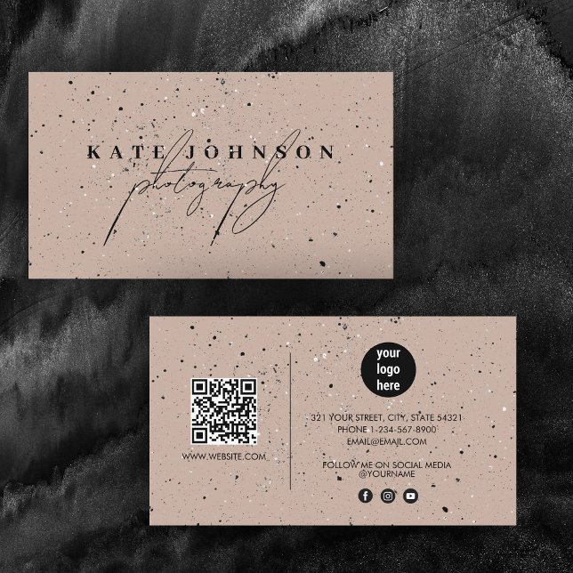 Carte De Visite Russe Boho Signature Script QR Code Médias sociaux (Rustic Boho Signature Script QR Code Social Media Business Card)