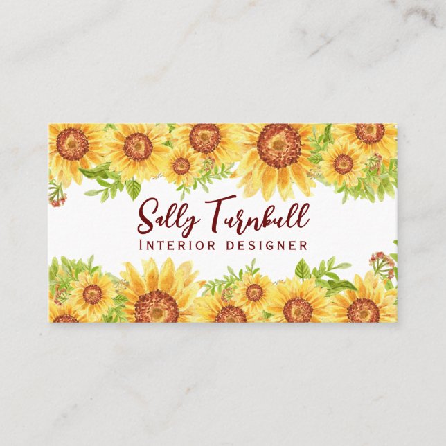 Carte De Visite Russe Floral Yellow Sunflower Code QR (Devant)