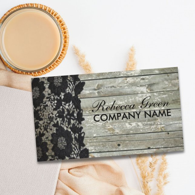 Carte De Visite Russe Pays Occidental Black Lace Barne Bois (Rustic Western Country Black Lace Barn Wood Business Card)