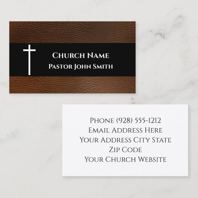 Carte De Visite Rustic Dark Brown Leather Church (Devant / Derrière)