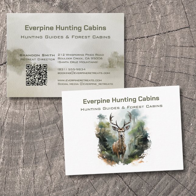 Carte De Visite Rustic Forest Antler Deer Hunting Cabins QR-code (Créateur téléchargé)