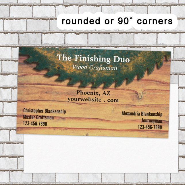 Carte De Visite Rustic Green Circular Vis Boiserie Double Noms (This business card design offers dual names along the bottom corners. )