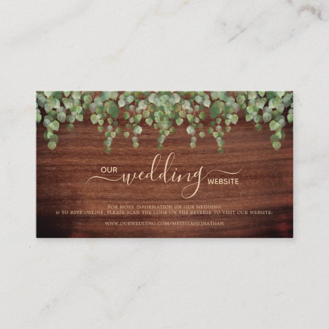 Carte De Visite Rustic Greenery QR Code Site Mariage RSVP Card (Devant)
