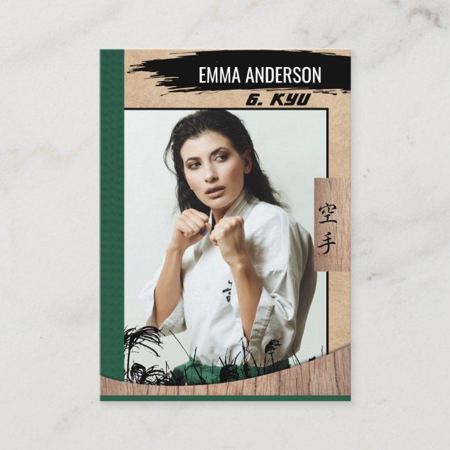 Carte De Visite Rustic Karate Green Belt Wood Trading Card (Devant)