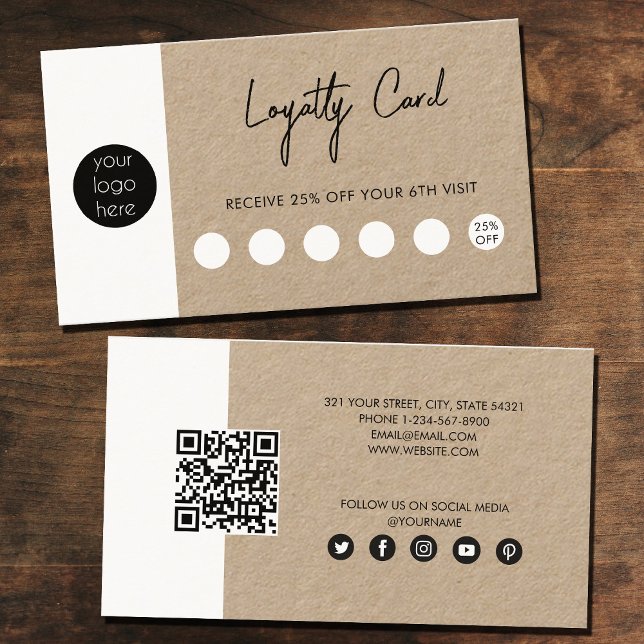 Carte De Visite Rustic Kraft Brown Business Logo QR Code Fidélité (Créateur téléchargé)