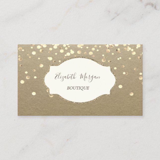 Carte De Visite Rustic Kraft, Cadre Or  Confettis (Devant)