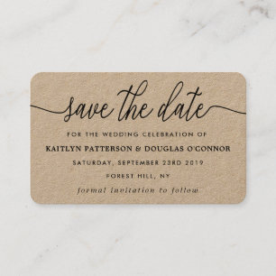 Carte De Visite Rustic Kraft Script Simple Enregistrer La Date
